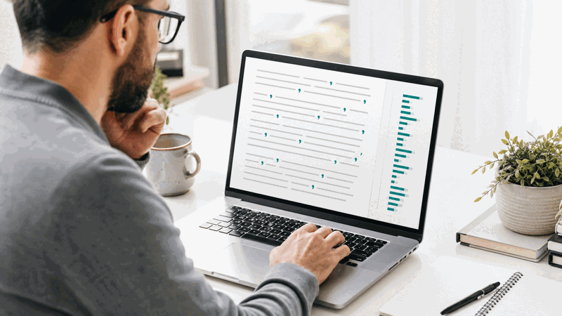 A writer checking punctuation density