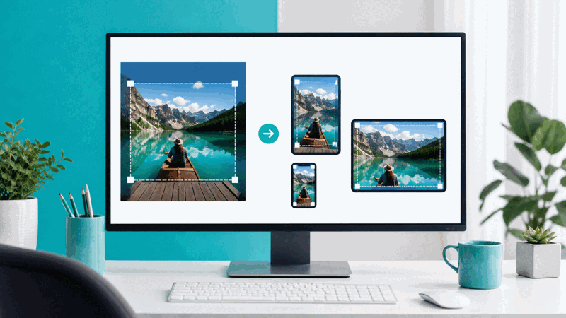 Person resizing an image to fit a size requirement