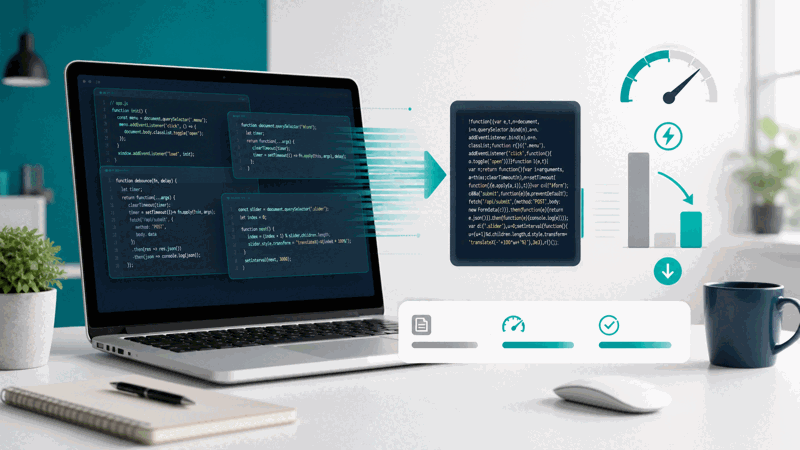 Web developer minifying JavaScript to speed up a site