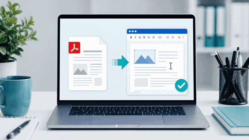Person editing PDF content in an editable Word document