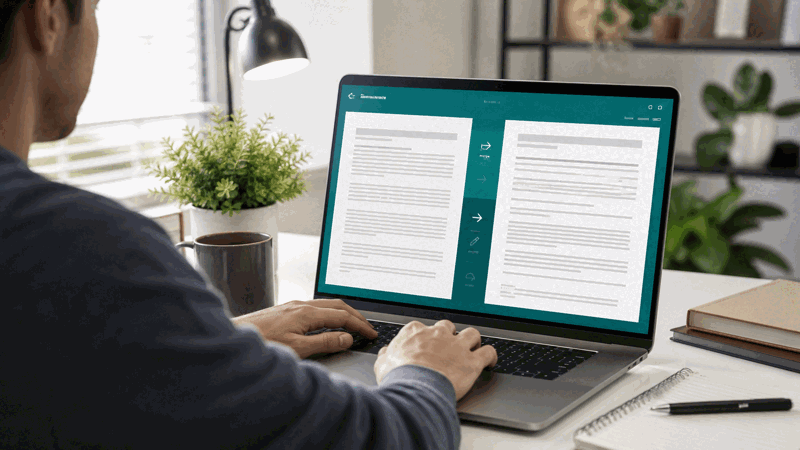 Person reviewing and refining rewritten text